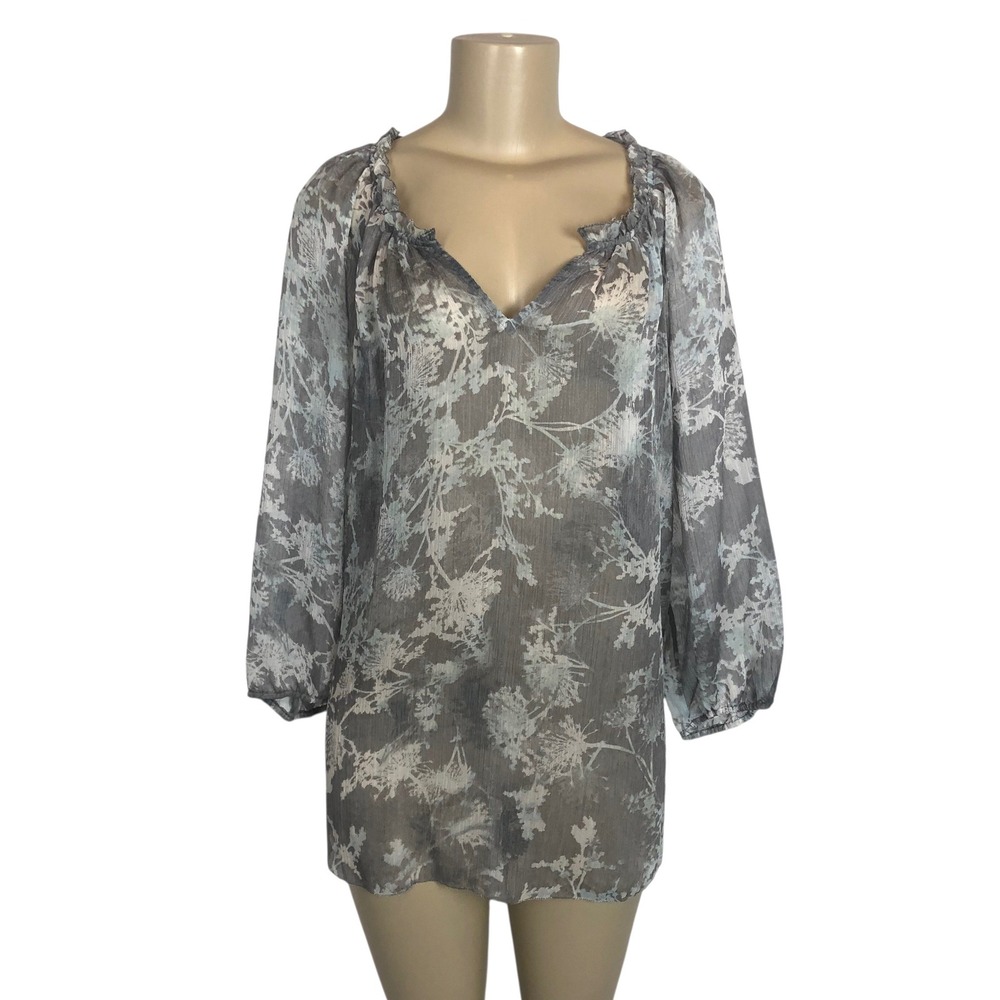 Sonoma Sheer‎ Floral Peasant Tunic Top V-Neck Popover Blouse Size 1X Boho Office
